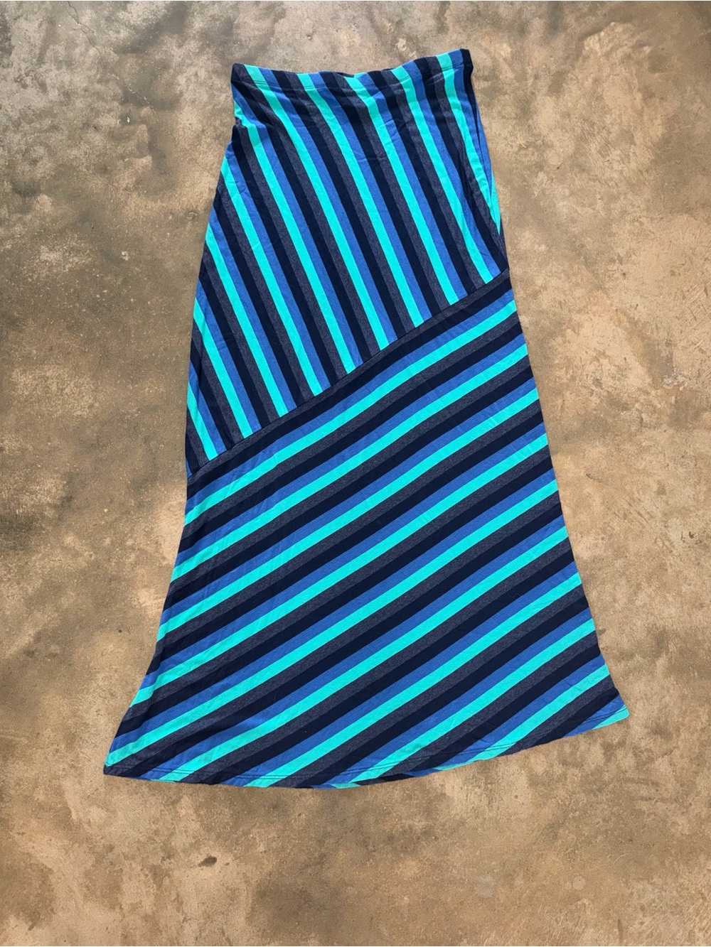 Matty M Striped Maxi Skirt Blue Teal Navy A Line Stretch Size Small